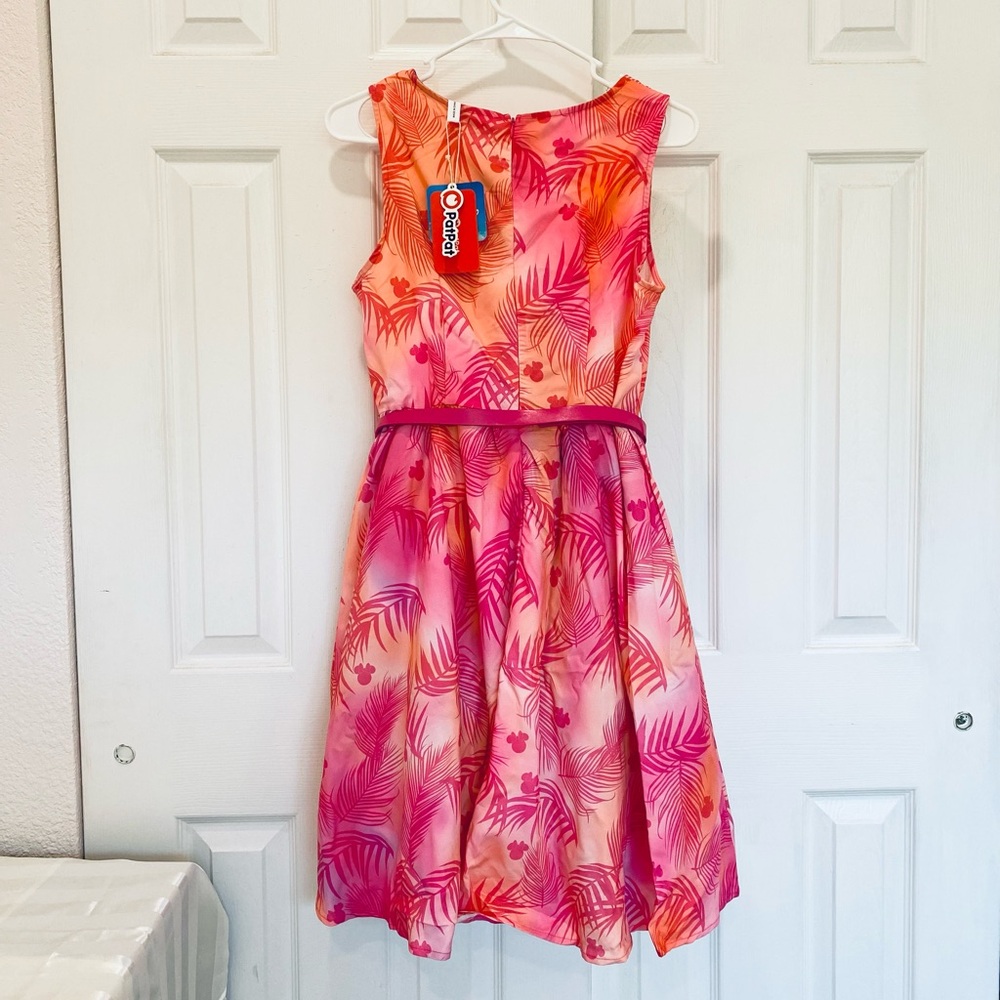 Women Disney Mickey and Friends Tropical Style Sleeveless Pink Dress w Belt Set - Picture 11 of 11